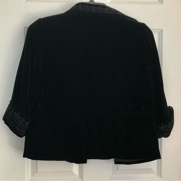 TAHARI WOMEN'S JACKET BLAZER BLACK VELOUR SIZE SMALL COLLARED 3/4 SLEEVE SILK - Picture 2 of 13